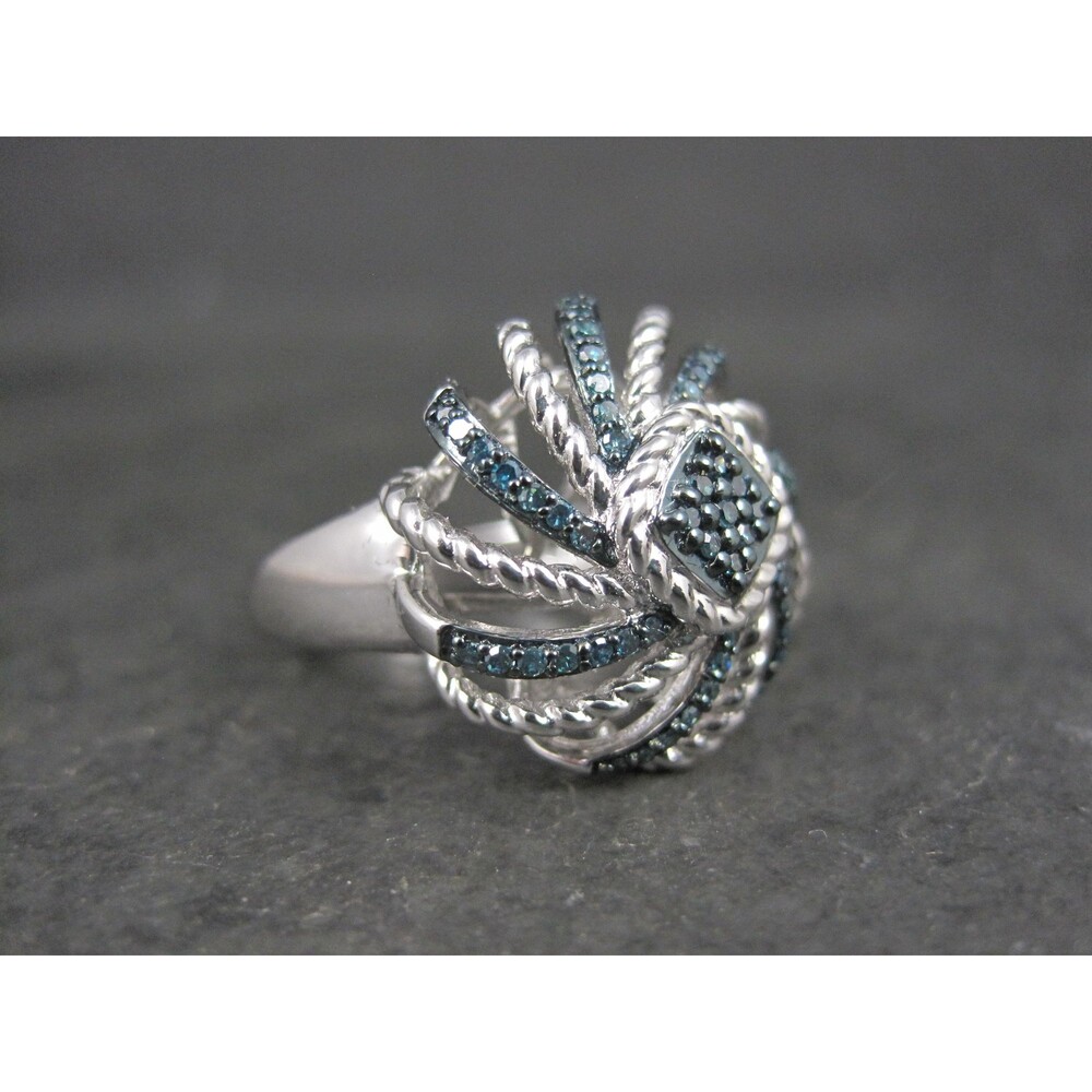 Estate Blue Diamond Ring Size 6 Sterling Silver .25 Ctw
